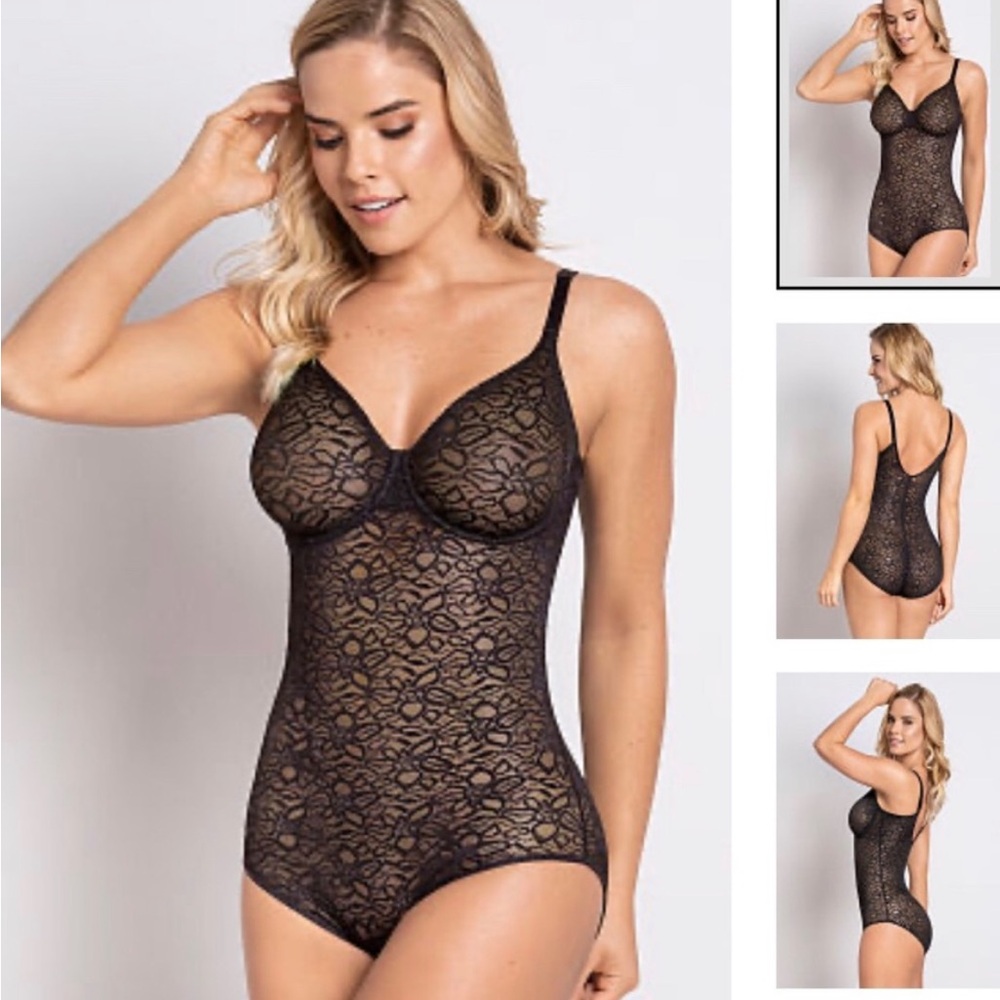 Leonisa Shaping Lace Bodysuit with Underwire Fabric Cups S XS